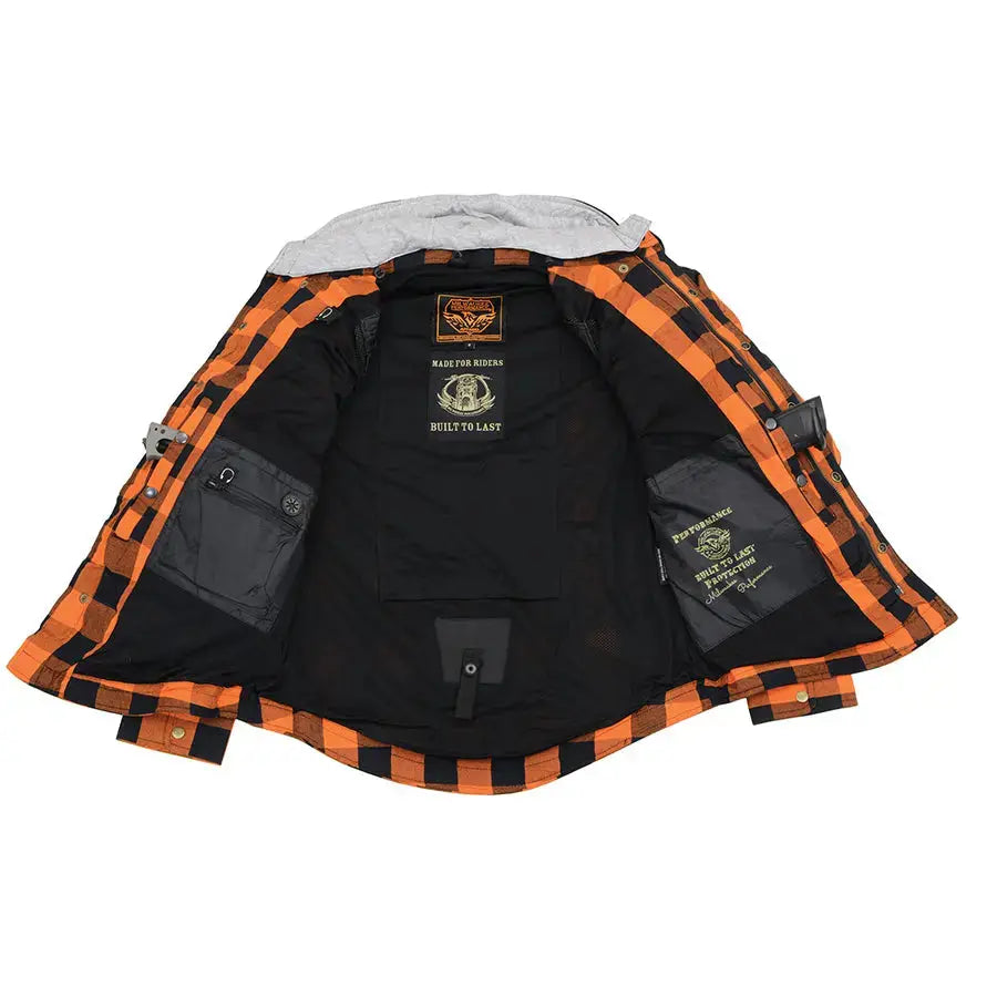 Chemise Biker en Flanelle Blindée Orange et Noire pour Homme Milwaukee Leather avec Fibres Renforcées