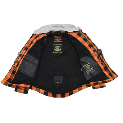 Chemise Biker en Flanelle Blindée Orange et Noire pour Homme Milwaukee Leather avec Fibres Renforcées