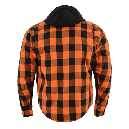 Chemise Biker en Flanelle Blindée Orange et Noire pour Homme Milwaukee Leather avec Fibres Renforcées