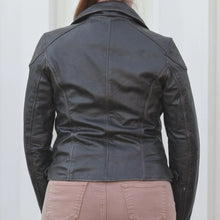 Blouson motard femme en cuir à l'effet patiné