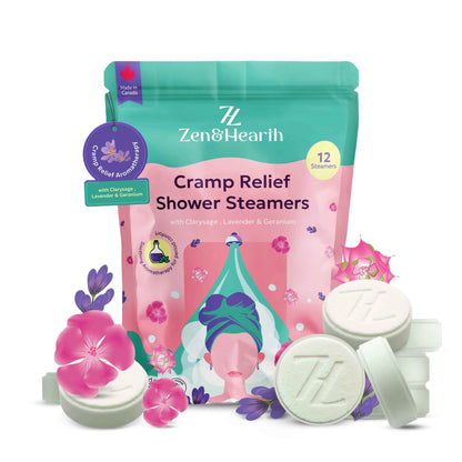 Vaporisateurs de douche Zen & Hearth Cycle Comfort – Aromathérapie bien-être avec de la sauge sclarée, de la lavande et du géranium pour des rituels apaisants pendant le cycle menstruel – Fabriqué au Canada
