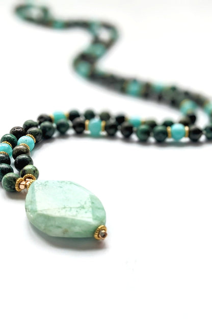 Healing Mala Necklace - Amazonite Stone & African Turquoise