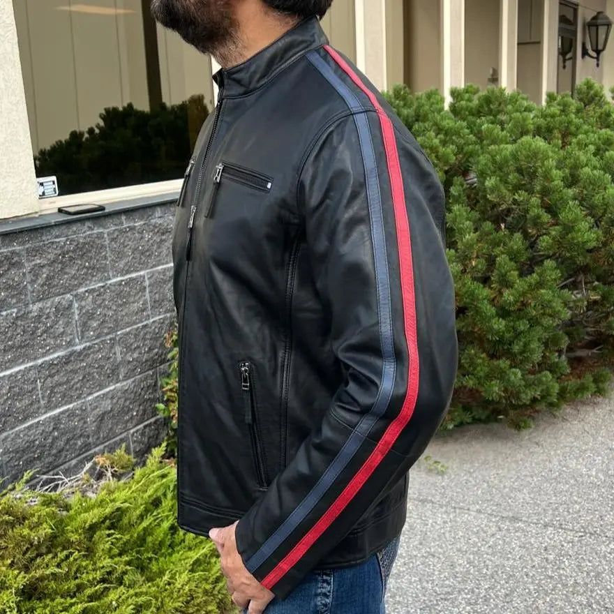 Blouson en cuir d'agneau pour homme avec rayures