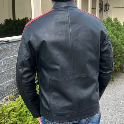 Blouson en cuir d'agneau pour homme avec rayures