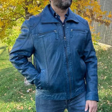 Blouson homme en cuir d'agneau avec deux poches poitrine zippées