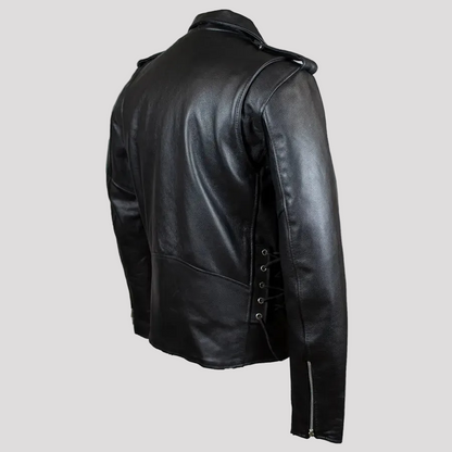 Men's Tall Classic Side Lace Leather Motorcycle Jacket | Heavy-Duty Biker Jacket