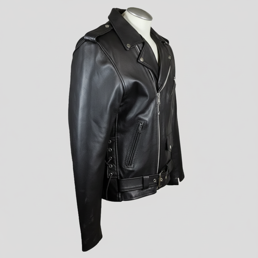 Men's Tall Classic Side Lace Leather Motorcycle Jacket | Heavy-Duty Biker Jacket