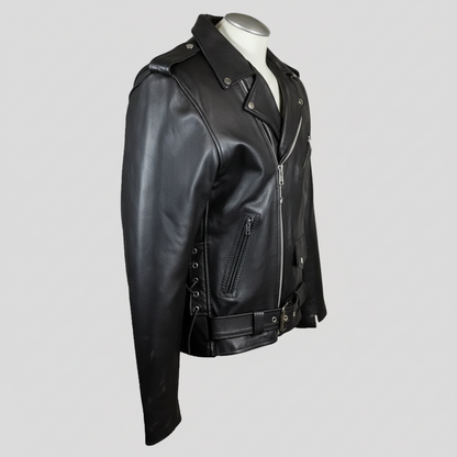 Men's Tall Classic Side Lace Leather Motorcycle Jacket | Heavy-Duty Biker Jacket