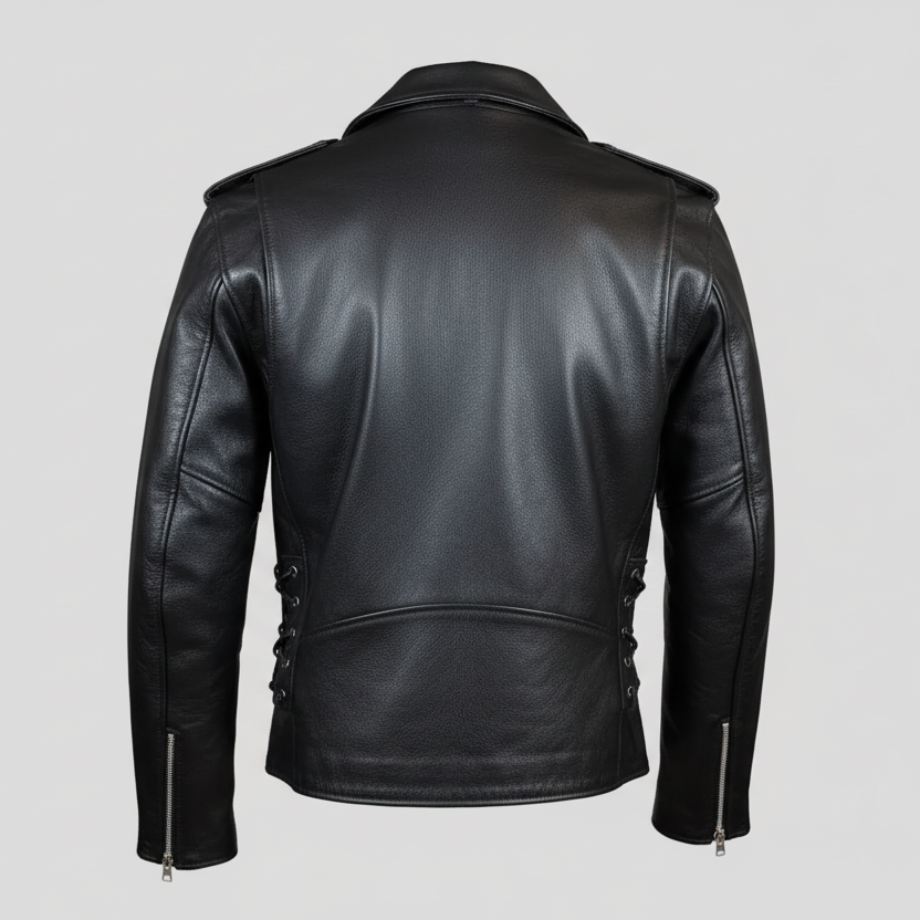 Men's Tall Classic Side Lace Leather Motorcycle Jacket | Heavy-Duty Biker Jacket