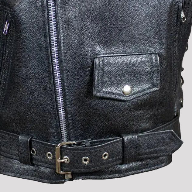 Men's Tall Classic Side Lace Leather Motorcycle Jacket | Heavy-Duty Biker Jacket