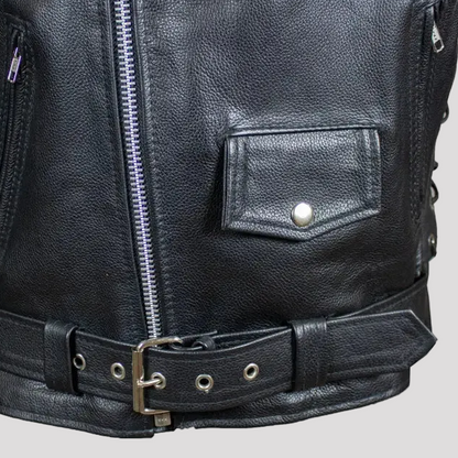 Men's Tall Classic Side Lace Leather Motorcycle Jacket | Heavy-Duty Biker Jacket