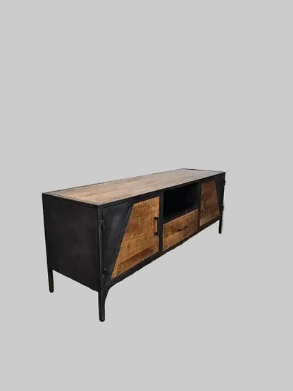 Meuble Télé AZERA Bois de Manguier et acier gris vintage
