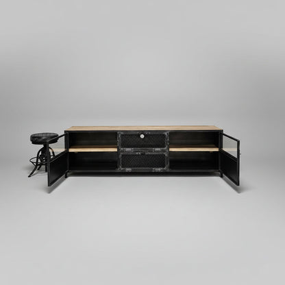 TV stand Ibiza in mango wood and raw steel