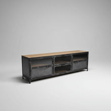 TV stand Ibiza in mango wood and raw steel