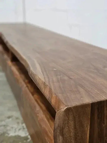 Meuble TV en acacia massif Live Edge (noyer) avec 4 tiroirs