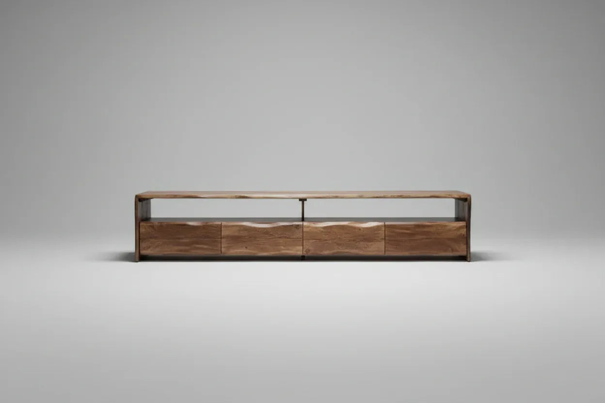 Meuble TV en acacia massif Live Edge (noyer) avec 4 tiroirs