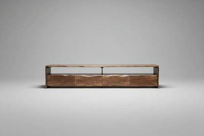 Meuble TV en acacia massif Live Edge (noyer) avec 4 tiroirs