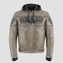 Blouson de moto en cuir pour homme Milwaukee Leather, coupe croisée, avec crânes réfléchissants et sweat à capuche amovible à manches longues