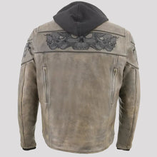 Blouson de moto en cuir pour homme Milwaukee Leather, coupe croisée, avec crânes réfléchissants et sweat à capuche amovible à manches longues