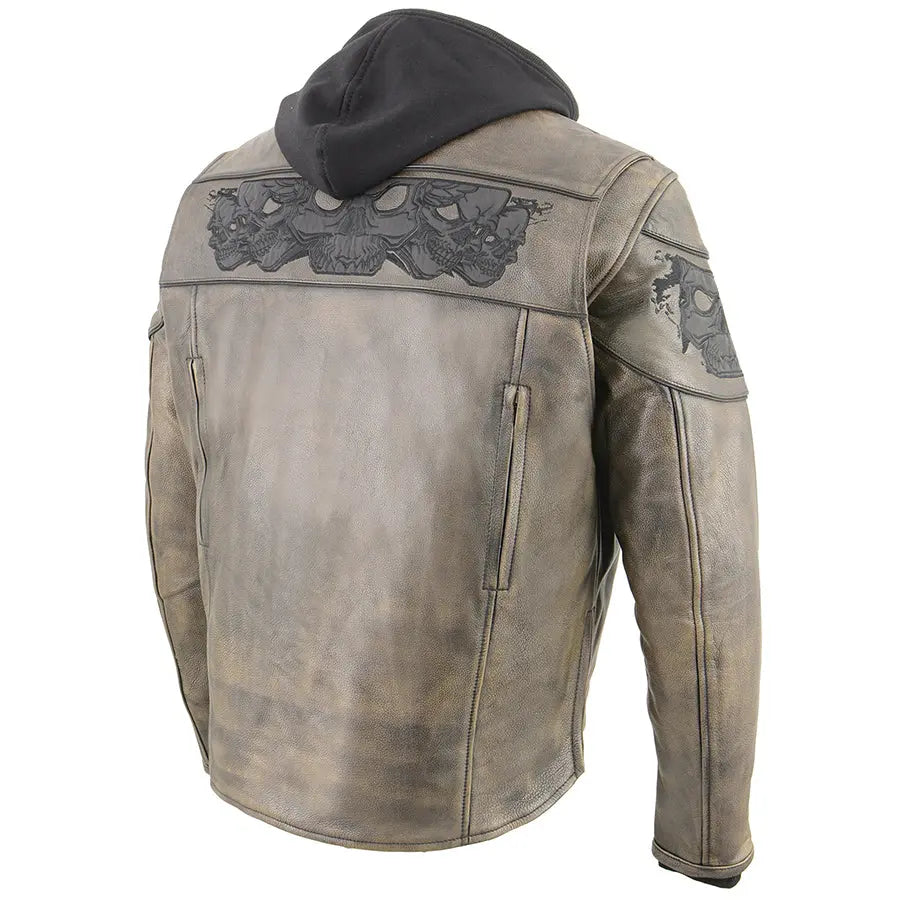 Blouson de moto Milwaukee Leather pour homme, coupe crossover, marron vieilli, avec crânes réfléchissants
