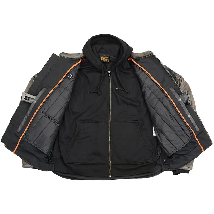 Blouson de moto Milwaukee Leather pour homme, coupe crossover, marron vieilli, avec crânes réfléchissants