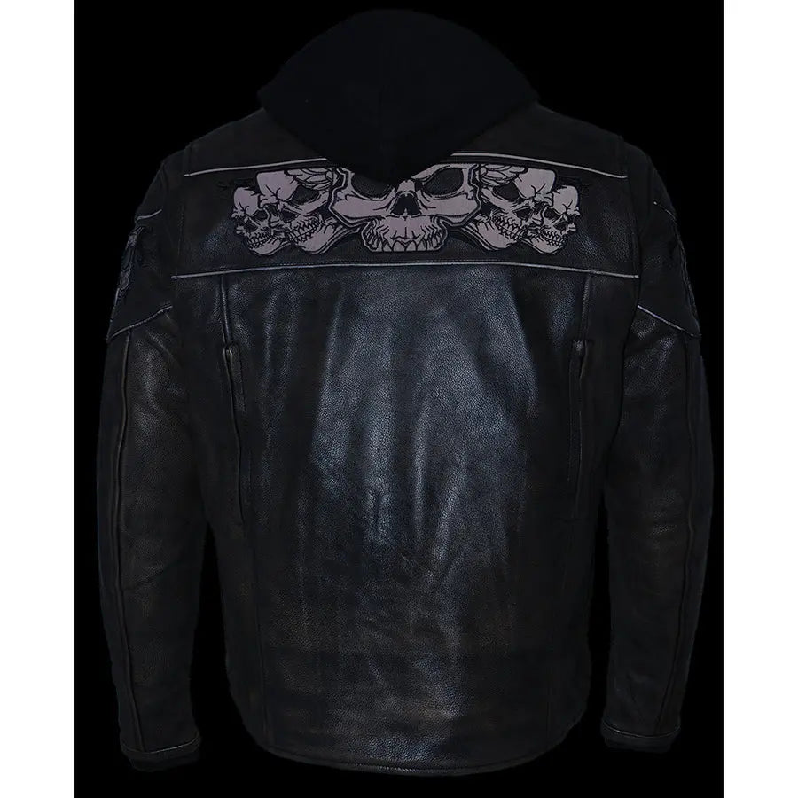 Blouson de moto Milwaukee Leather pour homme, coupe crossover, marron vieilli, avec crânes réfléchissants