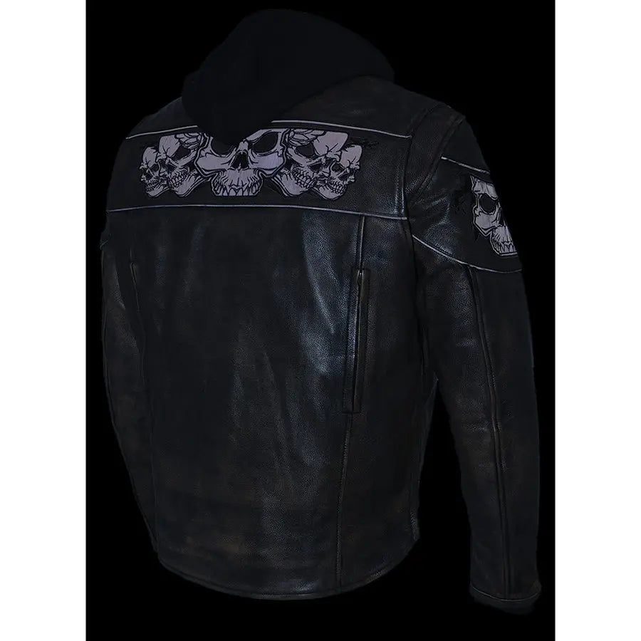 Blouson de moto Milwaukee Leather pour homme, coupe crossover, marron vieilli, avec crânes réfléchissants