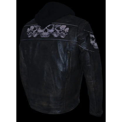 Blouson de moto Milwaukee Leather pour homme, coupe crossover, marron vieilli, avec crânes réfléchissants
