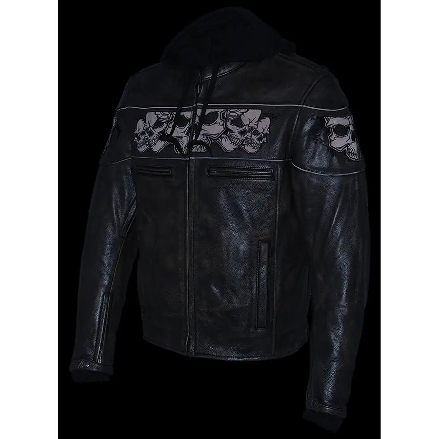 Blouson de moto Milwaukee Leather pour homme, coupe crossover, marron vieilli, avec crânes réfléchissants