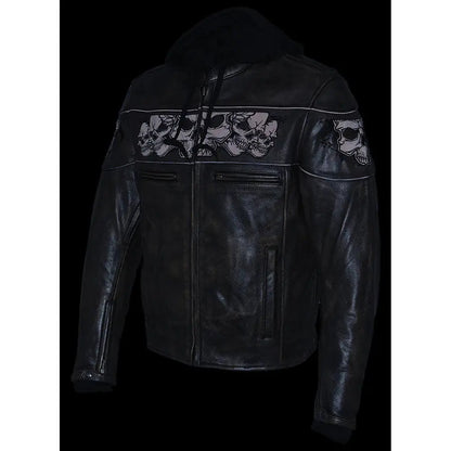 Blouson de moto Milwaukee Leather pour homme, coupe crossover, marron vieilli, avec crânes réfléchissants
