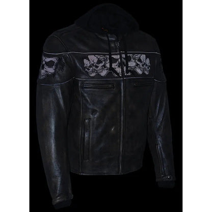 Blouson de moto Milwaukee Leather pour homme, coupe crossover, marron vieilli, avec crânes réfléchissants