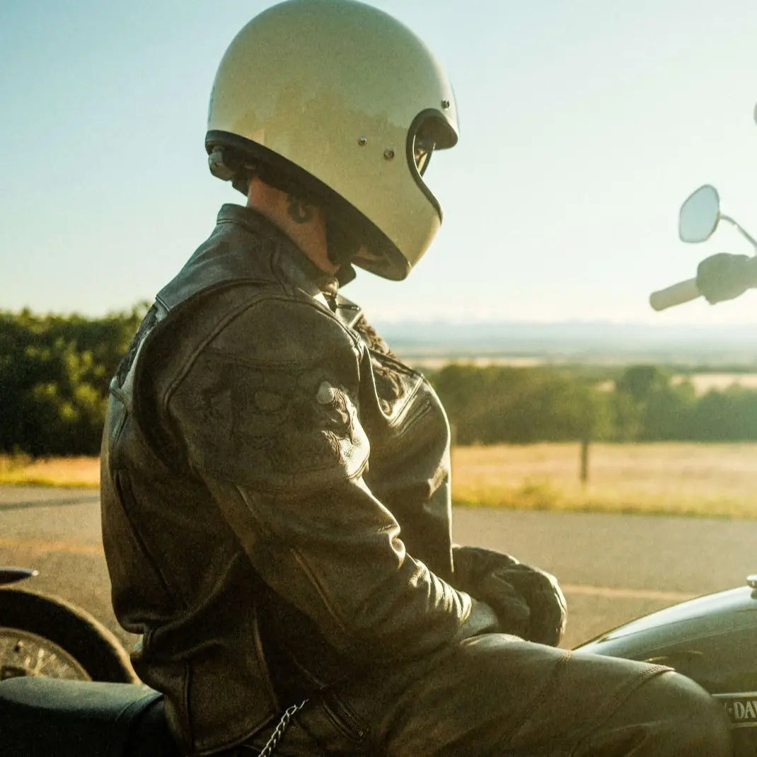 Blouson de moto Milwaukee Leather pour homme, coupe crossover, marron vieilli, avec crânes réfléchissants