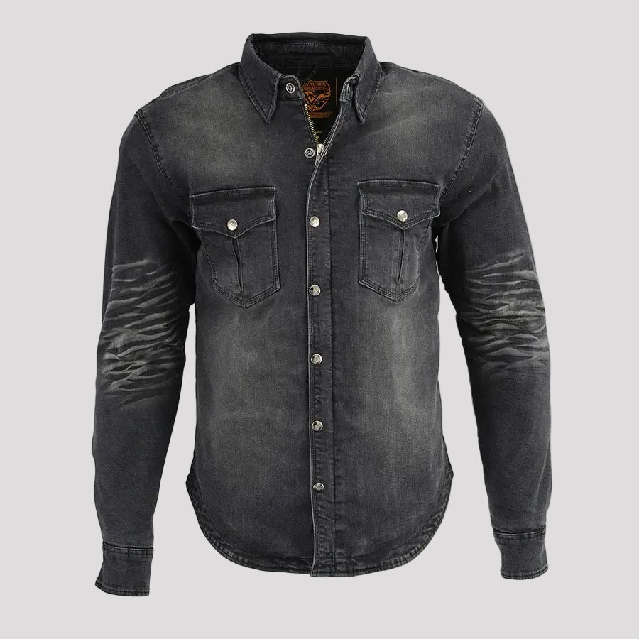 Veste chemise blindée en jean délavé pour homme Milwaukee Leather