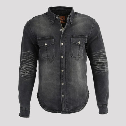 Veste chemise blindée en jean délavé pour homme Milwaukee Leather