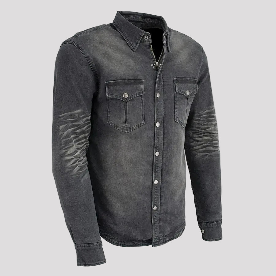 Veste chemise blindée en jean délavé pour homme Milwaukee Leather