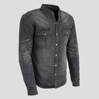 Veste chemise blindée en jean délavé pour homme Milwaukee Leather