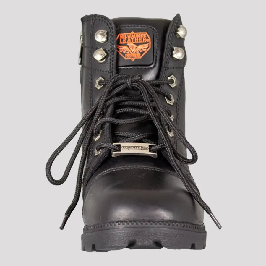 Bottes de moto Milwaukee Leather pour femme, lacées, avec fermeture éclair latérale