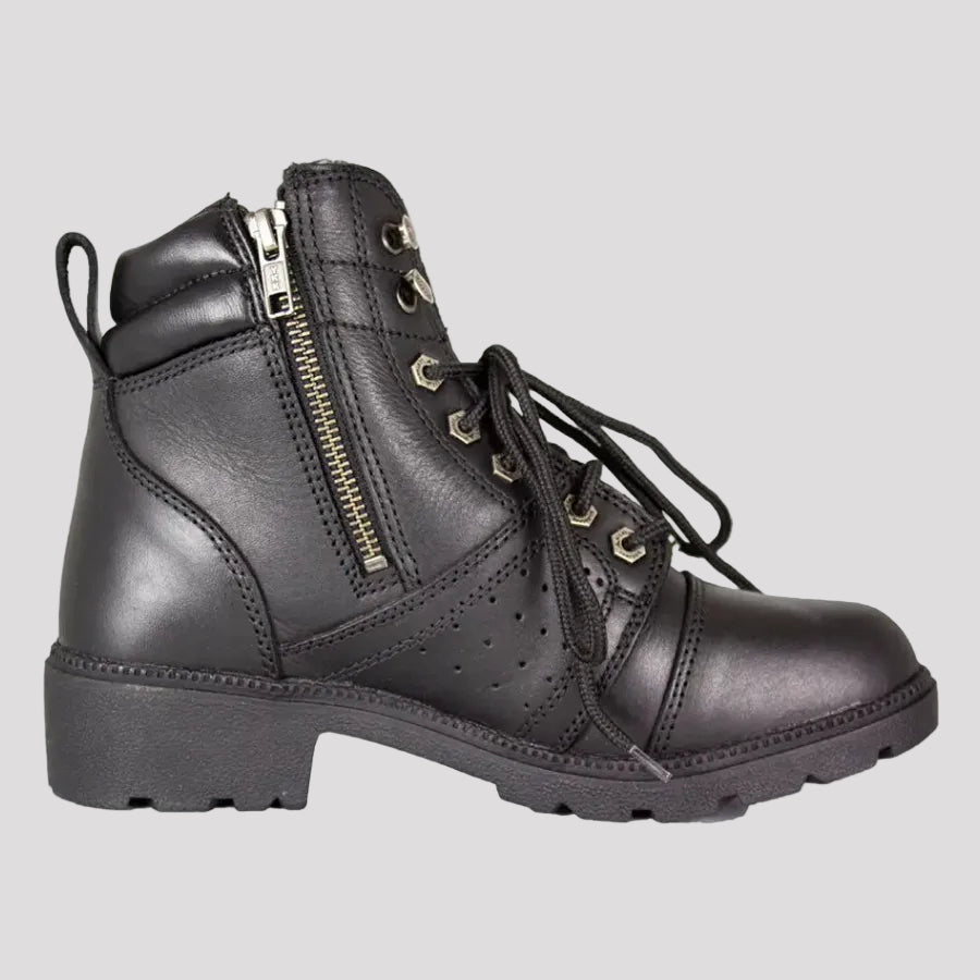 Bottes de moto Milwaukee Leather pour femme, lacées, avec fermeture éclair latérale