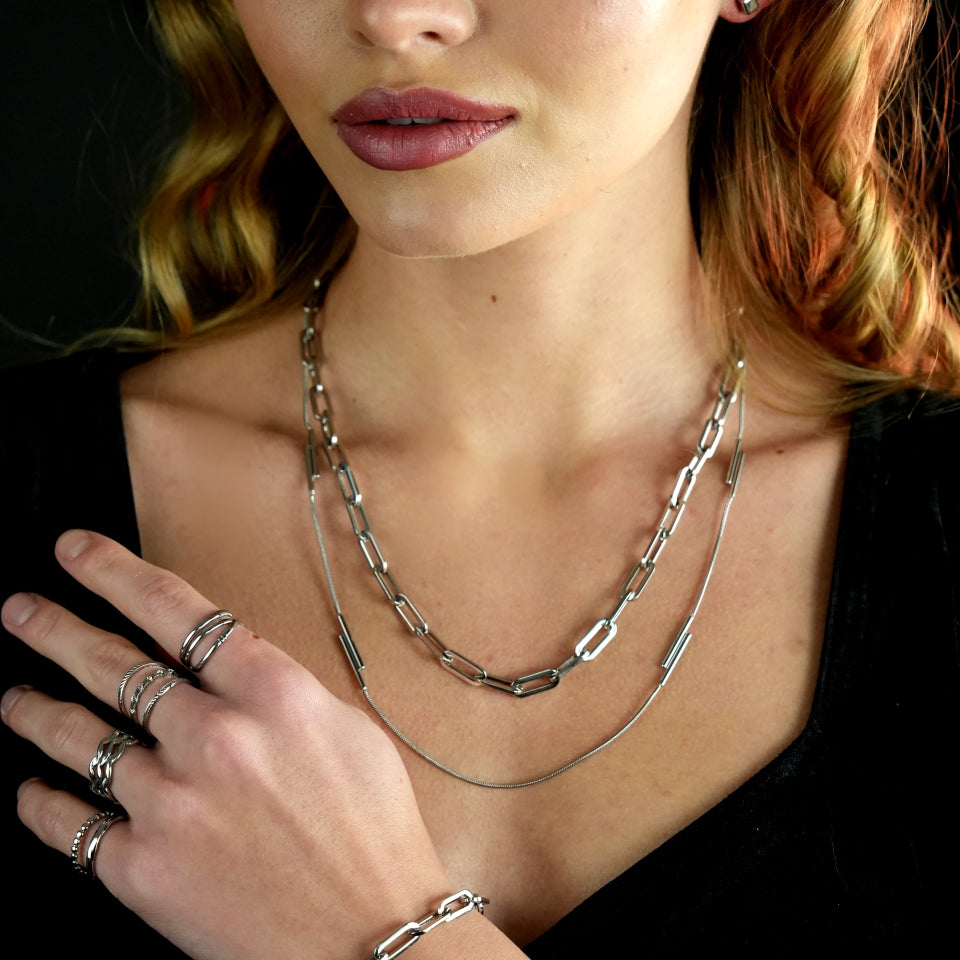 Collier PEDRINA Duo Stick en argent avec chaîne détaillée