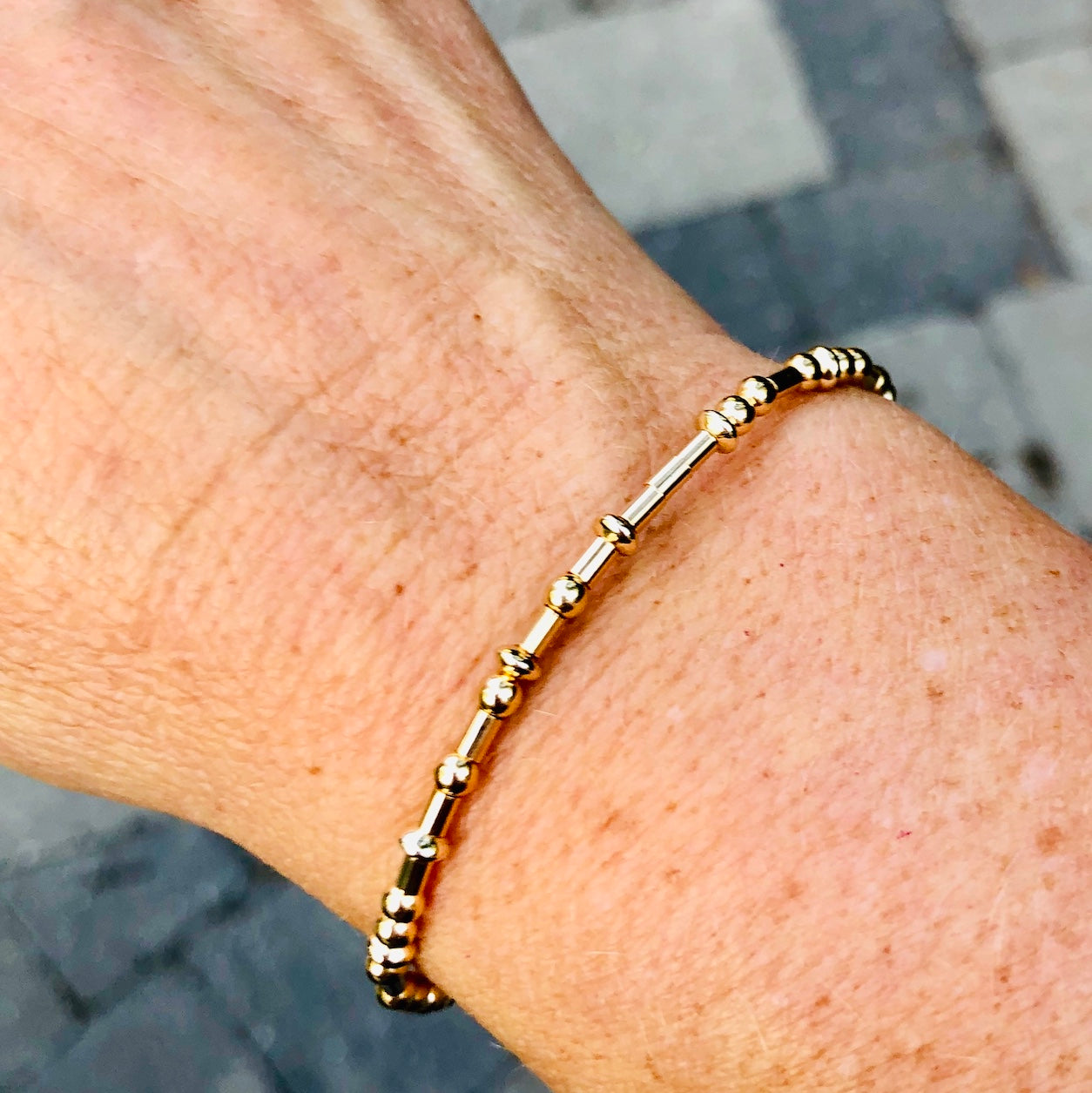 Bracelet Perles Dorées Code Morse