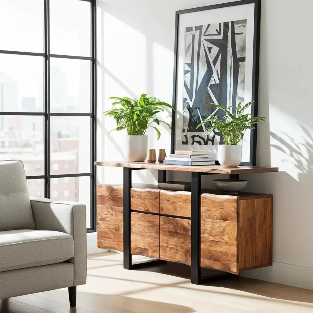 Live edge acacia wood sideboard