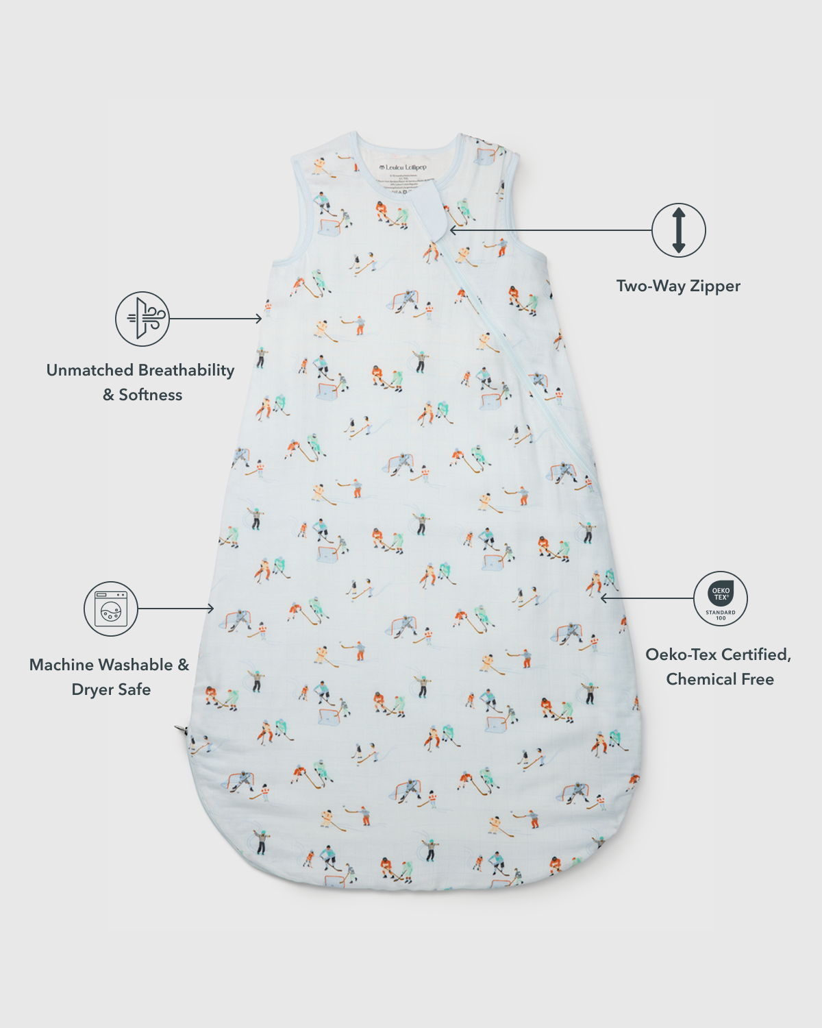 Baby Bamboo Muslin Sleep Bag 0.5 TOG - Ice Hockey