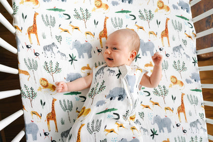 Muslin Fitted Crib Sheet - Safari Jungle