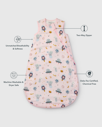 Baby Bamboo Muslin Sleep Bag 0.5 TOG - Astro Explorers