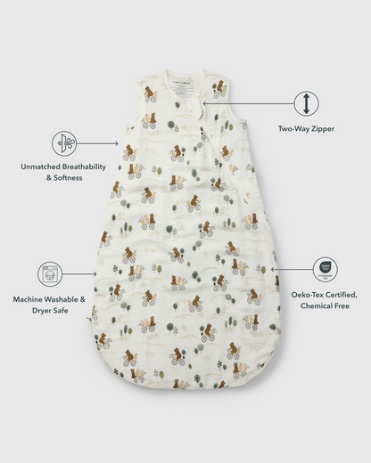 Baby Bamboo Muslin Sleep Bag 0.5 TOG - Bears on Bikes