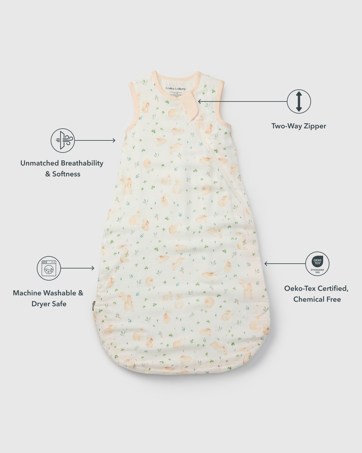 Baby Bamboo Muslin Sleep Bag 0.5 TOG - Bunny Meadow