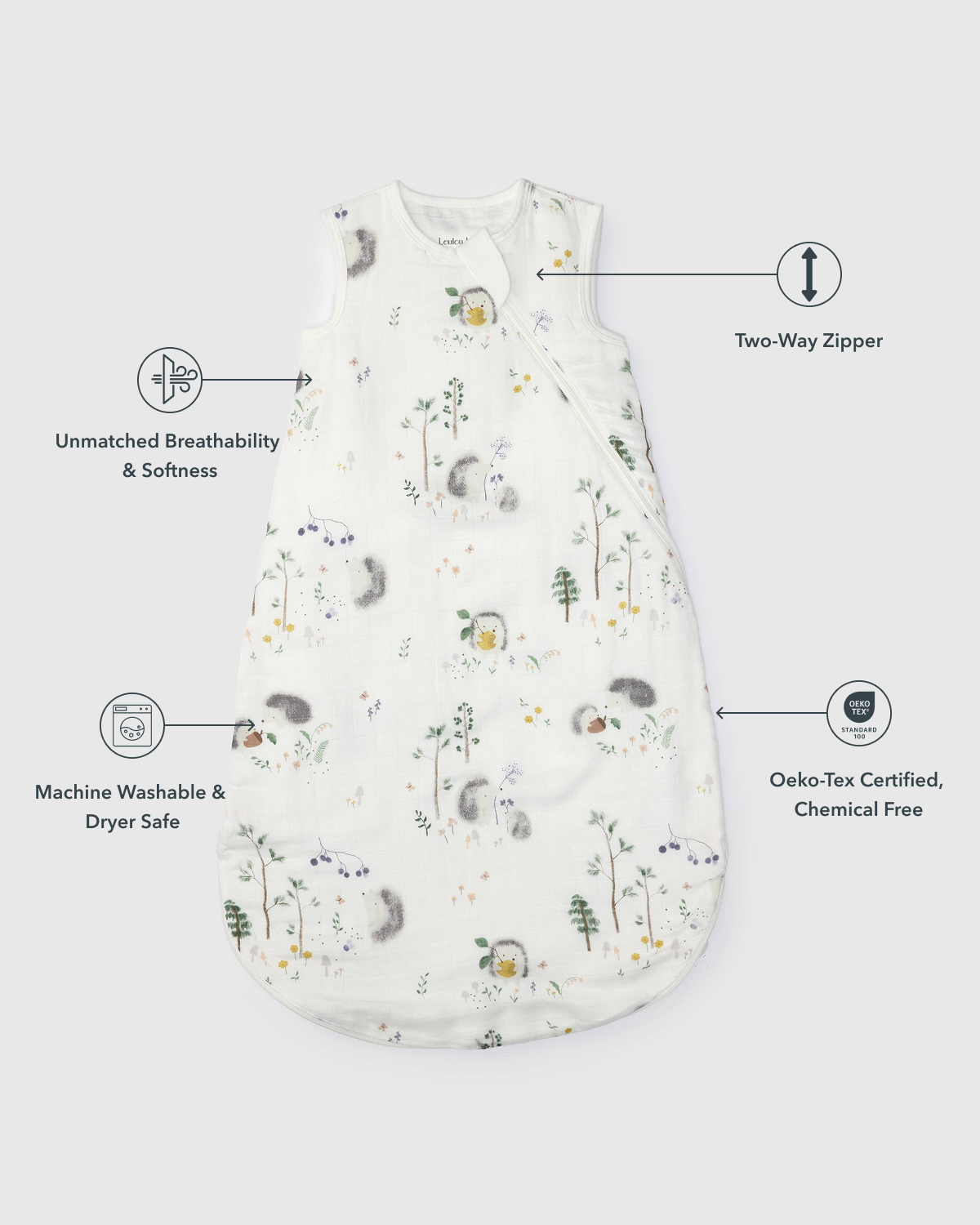 Baby Bamboo Muslin Sleep Bag 0.5 TOG - Hedgehogs