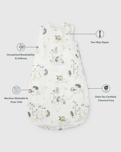 Baby Bamboo Muslin Sleep Bag 0.5 TOG - Hedgehogs