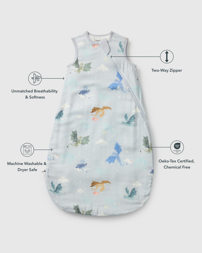 Baby Bamboo Muslin Sleep Bag 0.5 TOG - Magical Dragons