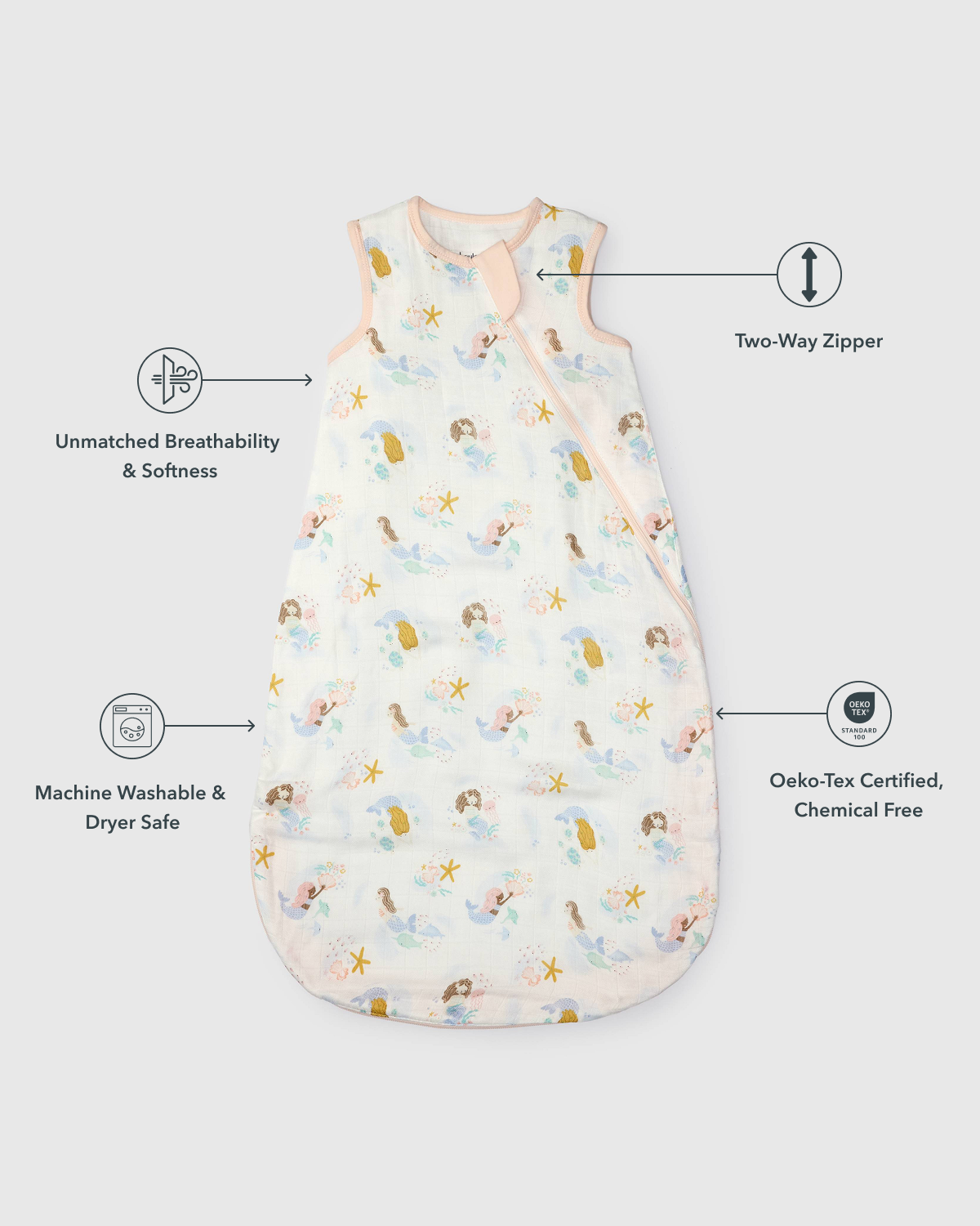 Baby Bamboo Muslin Sleep Bag 0.5 TOG - Mermaids